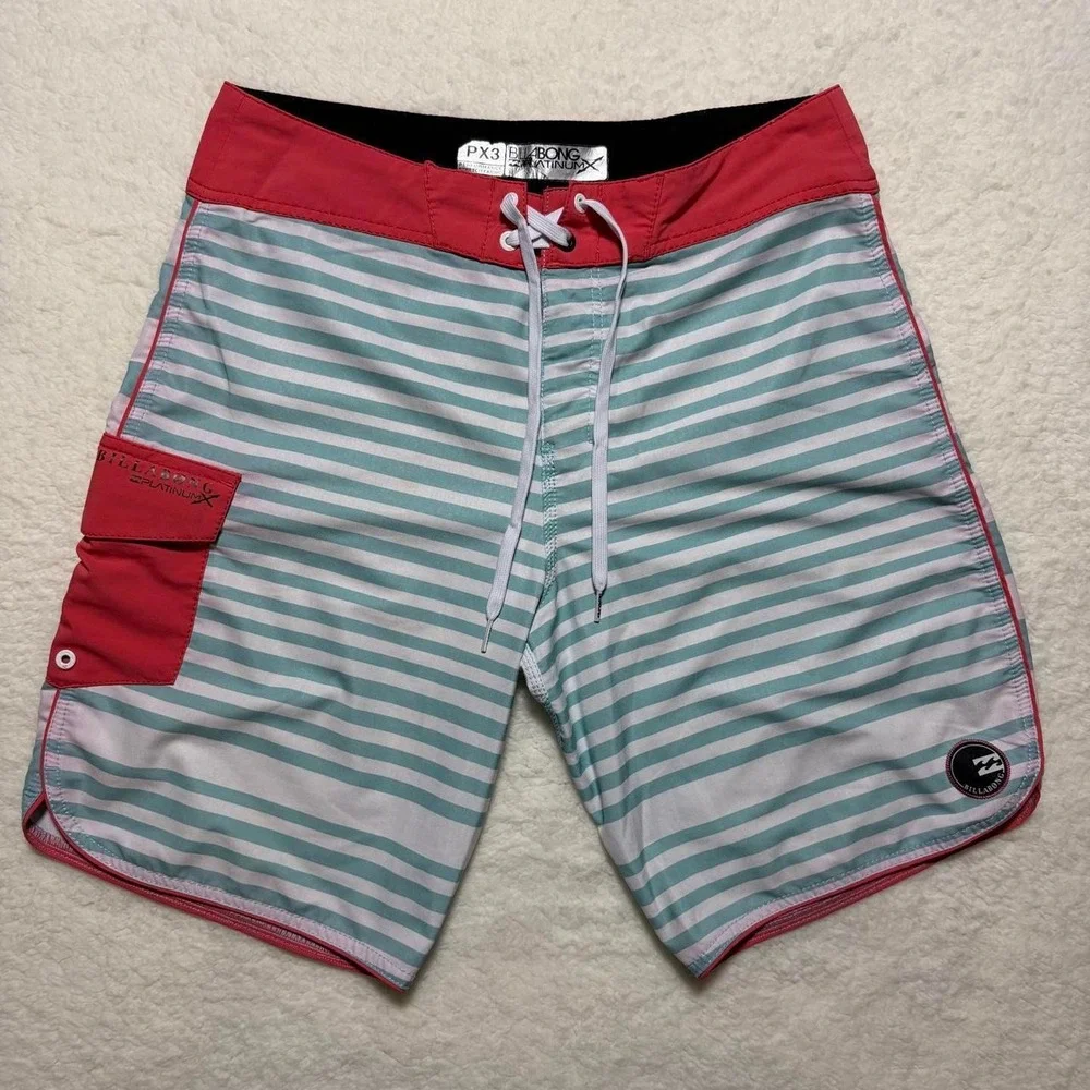 Billabong Platinum X PX3 Board Shorts Mens 32 Teal White Striped AD011-507